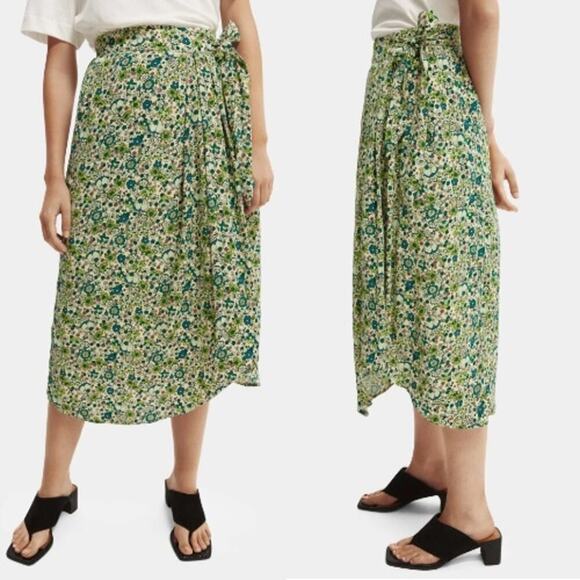 Free People x Scotch & Soda Wrap Over Maxi Skirt Floral Print Green Size XS NWT - Picture 1 of 10